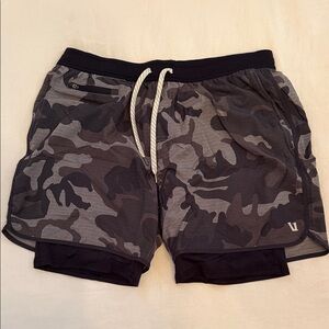 Vuori Men's Black and Gray Camouflage Athletic Shorts